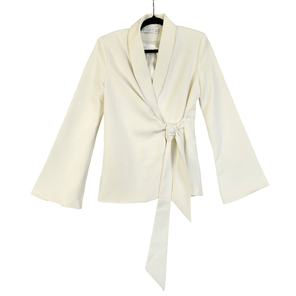 Club L London Womens Wrap‎ Blazer Size 8 White Flared Sleeve Shawl Lapel Bridal